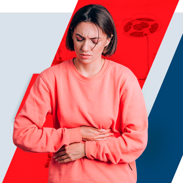 Woman clutching painful stomach